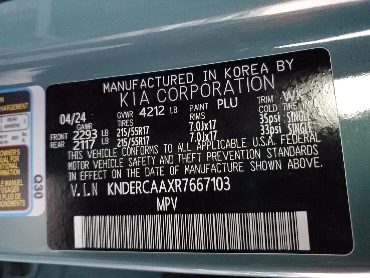 2024 KIA SELTOS EX VIN:KNDERCAAXR7667103
