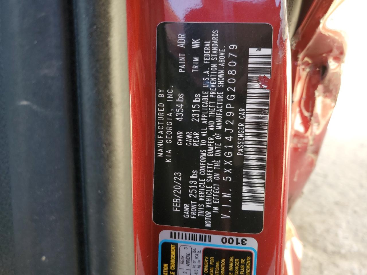 2023 KIA K5 LXS VIN:5XXG14J29PG208079