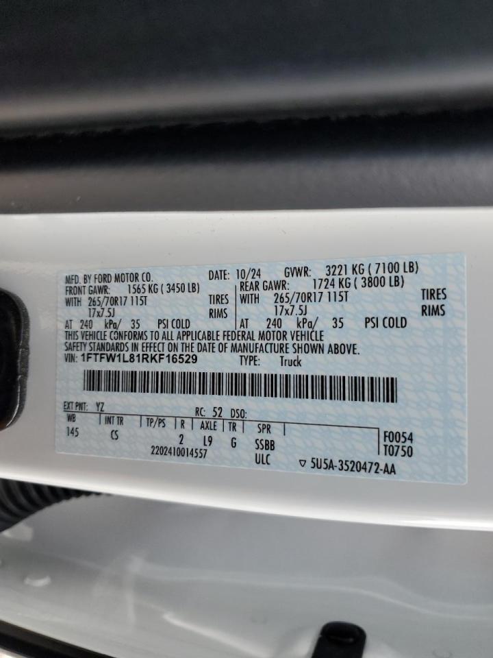 2024 FORD F150 XL VIN:1FTFW1L81RKF16529
