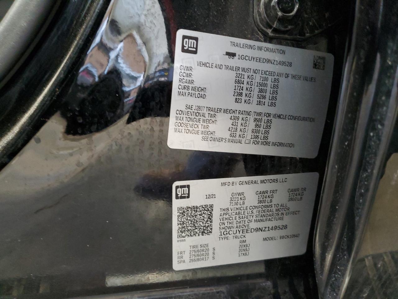 2022 CHEVROLET SILVERADO LTD K1500 RST VIN:1GCUYEED9NZ149528