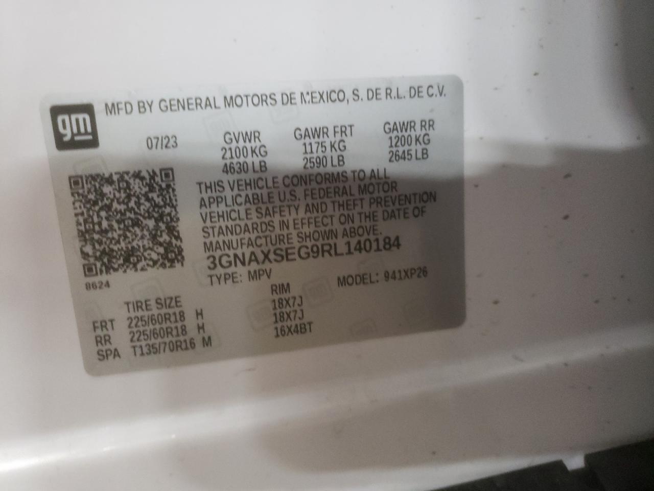 2024 CHEVROLET EQUINOX LS VIN:3GNAXSEG9RL140184