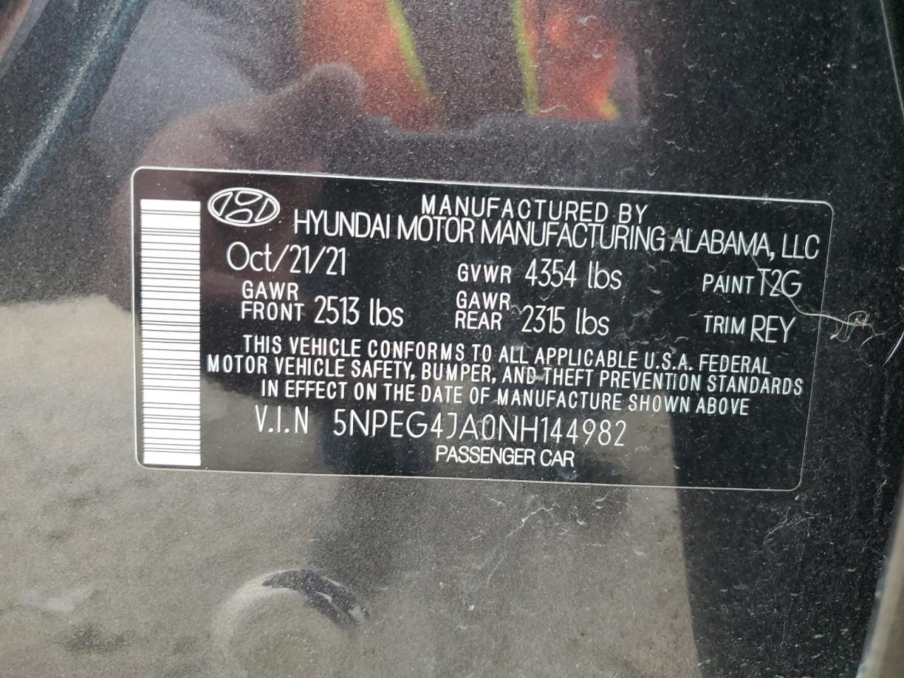 2022 HYUNDAI SONATA SE VIN:5NPEG4JA0NH144982