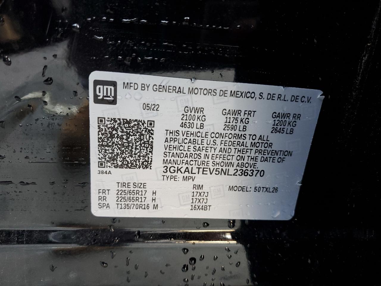 2022 GMC TERRAIN SLE VIN:3GKALTEV5NL236370