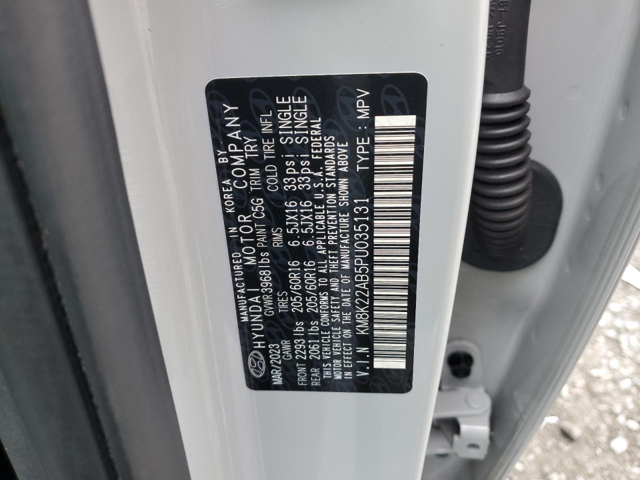 2023 HYUNDAI KONA SE VIN:KM8K22AB5PU035131