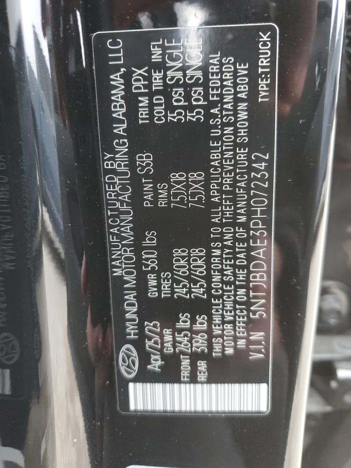 2023 HYUNDAI SANTA CRUZ SEL VIN:5NTJBDAE3PH072342