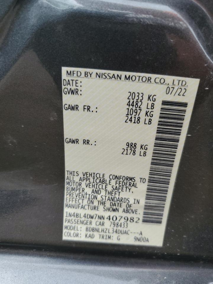 2022 NISSAN ALTIMA SV VIN:1N4BL4DW7NN407982
