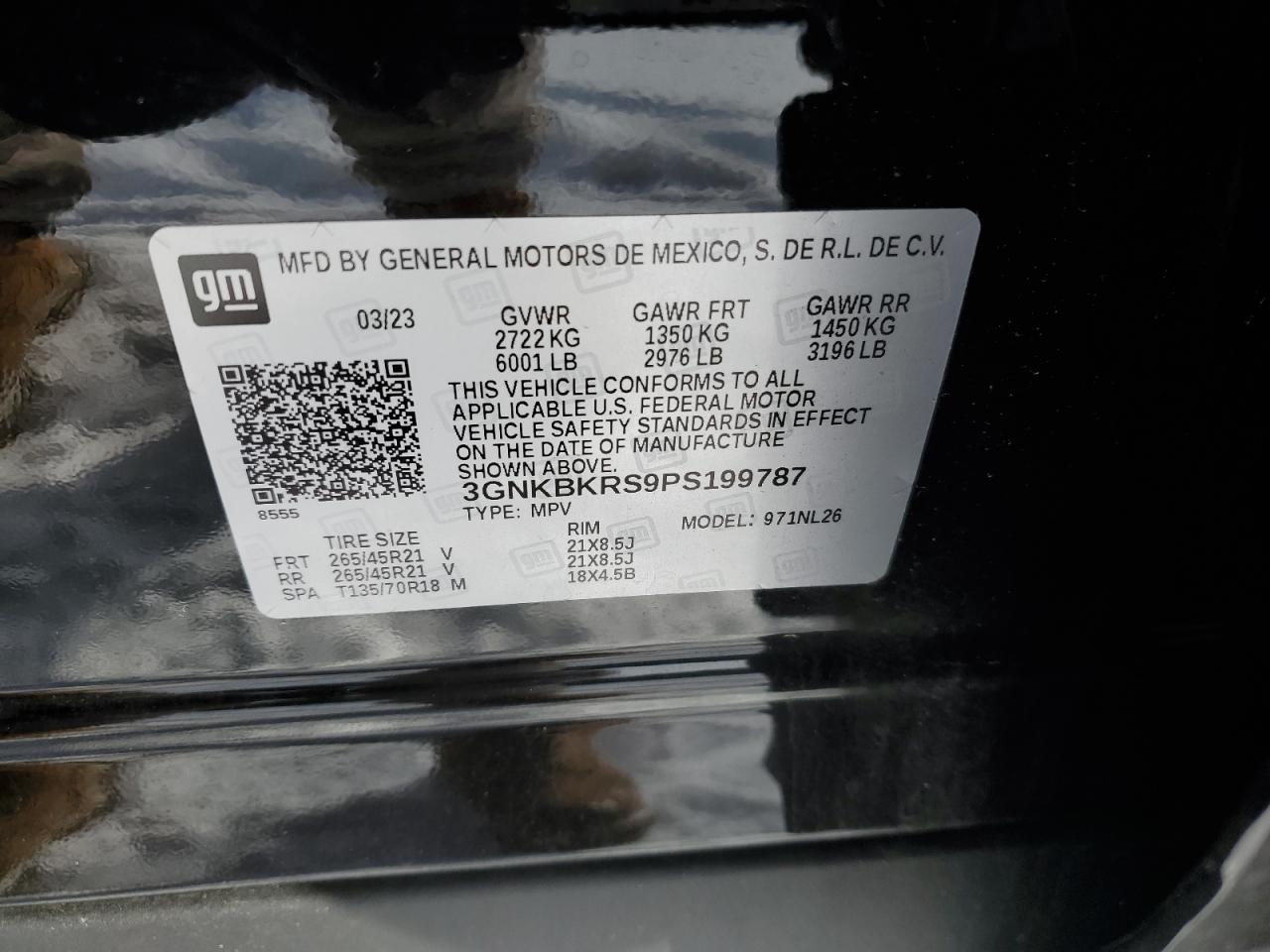 2023 CHEVROLET BLAZER RS VIN:3GNKBKRS9PS199787