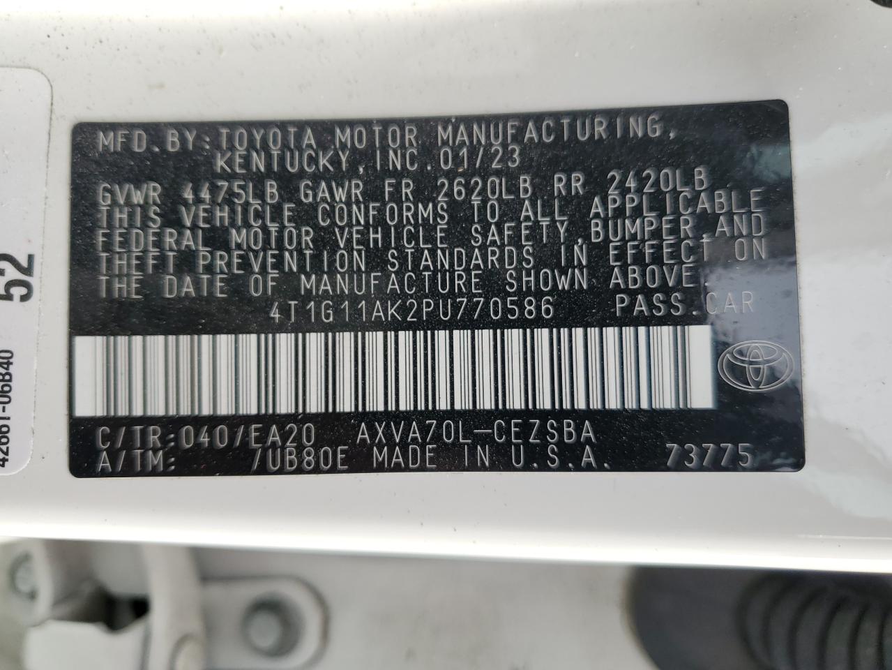 2023 TOYOTA CAMRY SE NIGHT SHADE VIN:4T1G11AK2PU770586