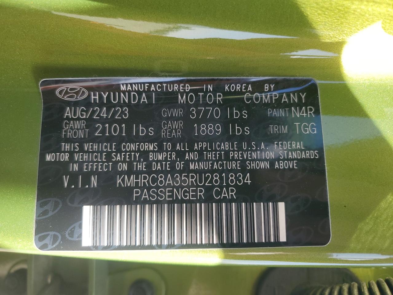 2024 HYUNDAI VENUE SEL VIN:KMHRC8A35RU281834