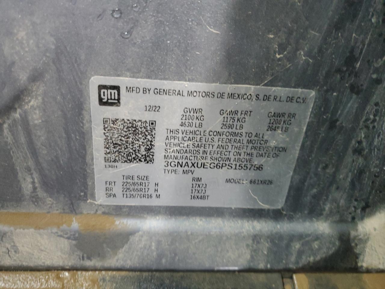 2023 CHEVROLET EQUINOX LT VIN:3GNAXUEG6PS155756