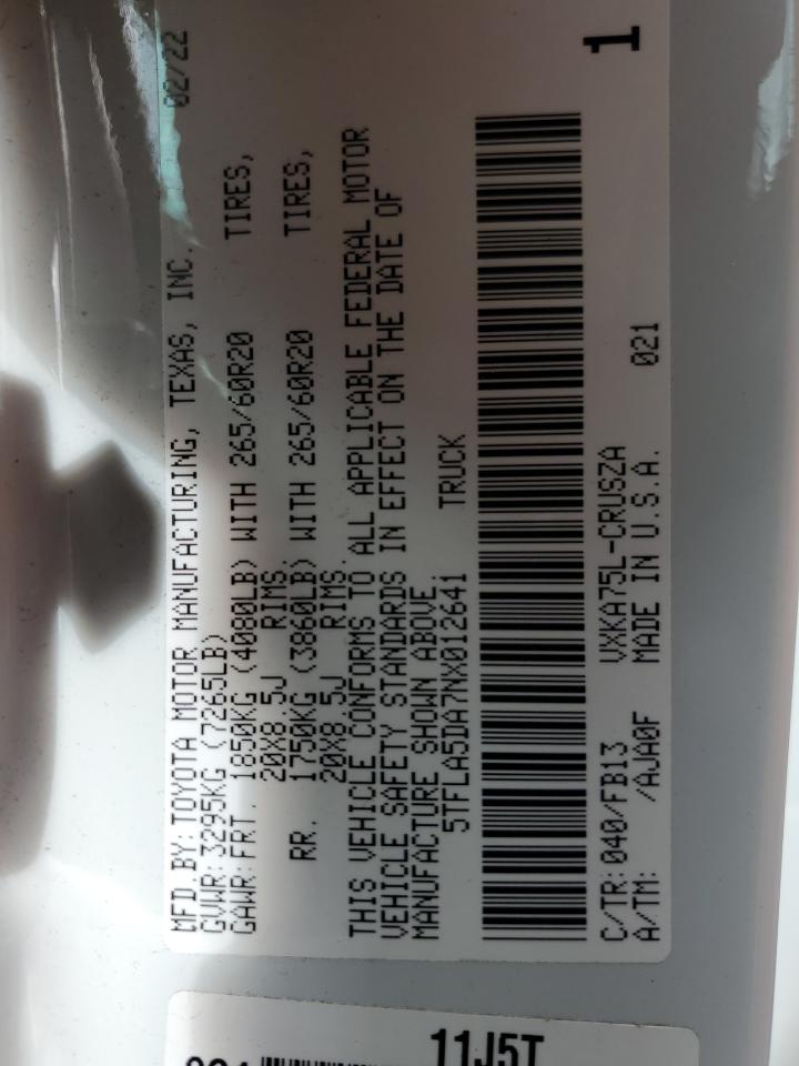 2022 TOYOTA TUNDRA DOUBLE CAB SR VIN:5TFLA5DA7NX012641