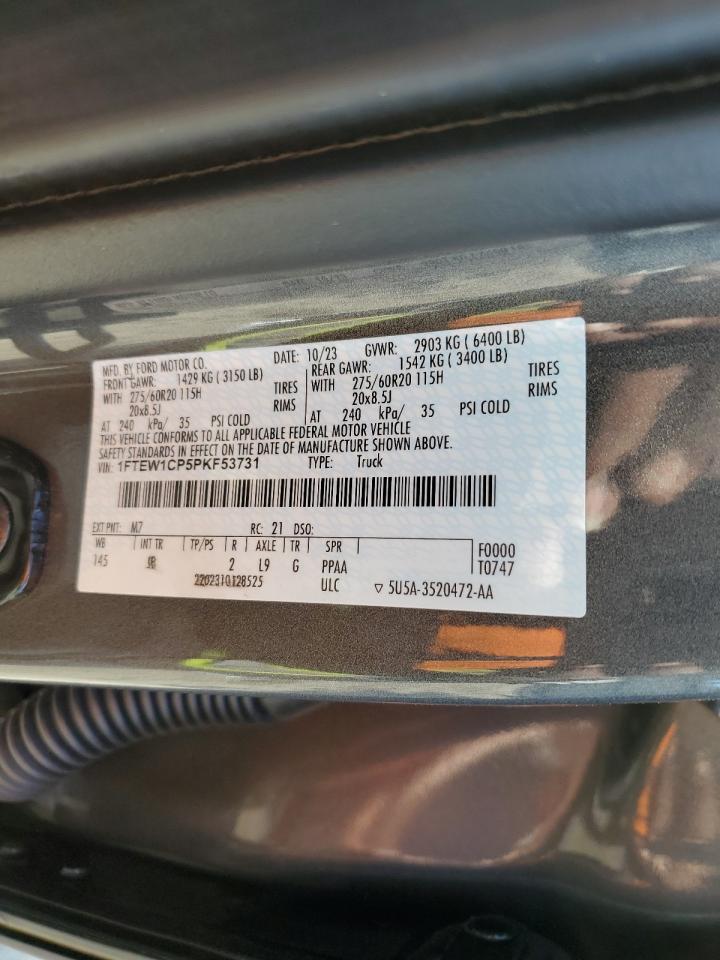 2023 FORD F150 SUPERCREW VIN:1FTEW1CP5PKF53731