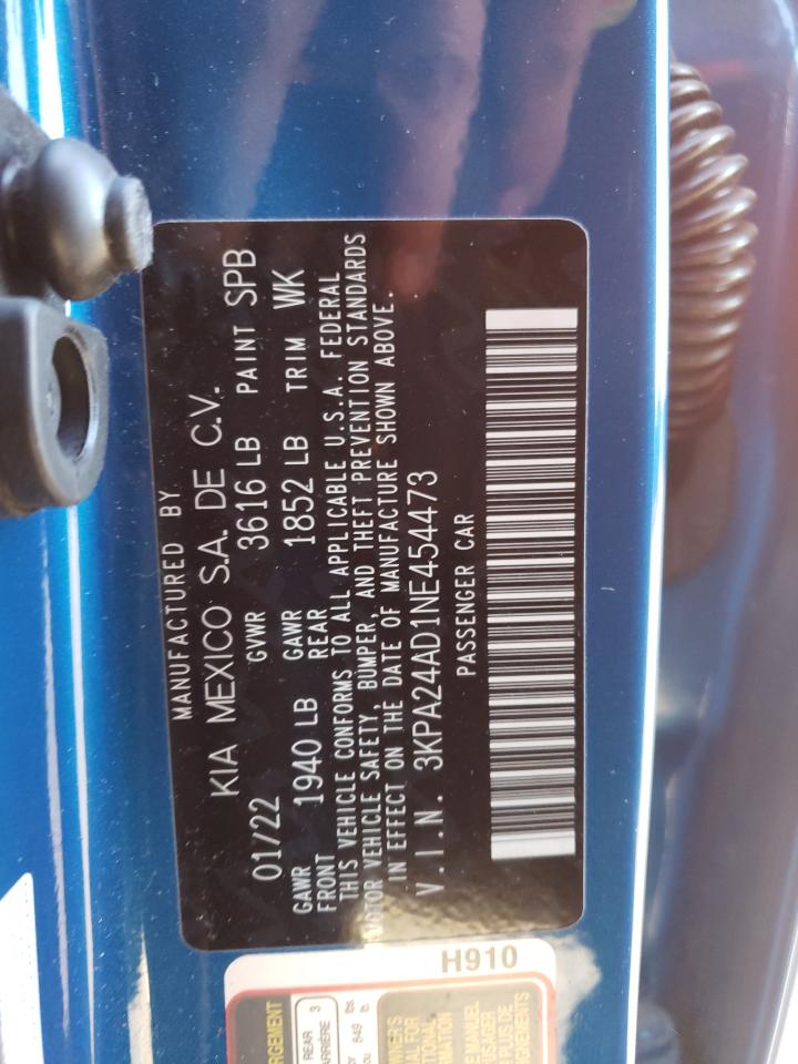 2022 KIA RIO LX VIN:3KPA24AD1NE454473