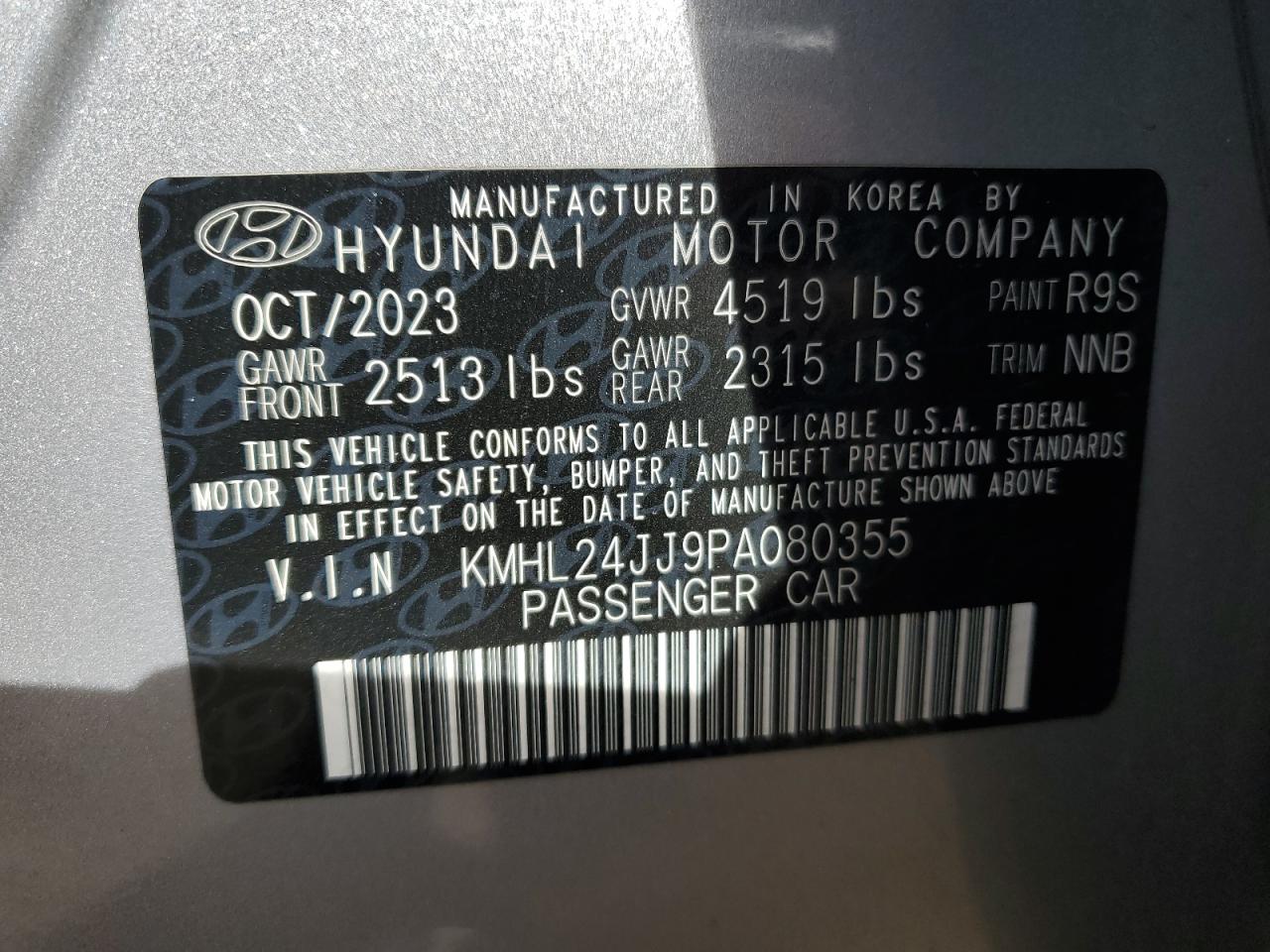 2023 HYUNDAI SONATA HYBRID VIN:KMHL24JJ9PA080355