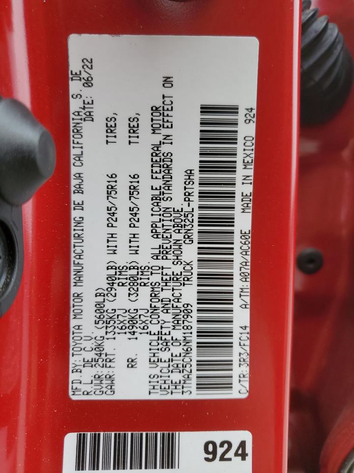 2022 TOYOTA TACOMA DOUBLE CAB VIN:3TMAZ5CN6NM187909