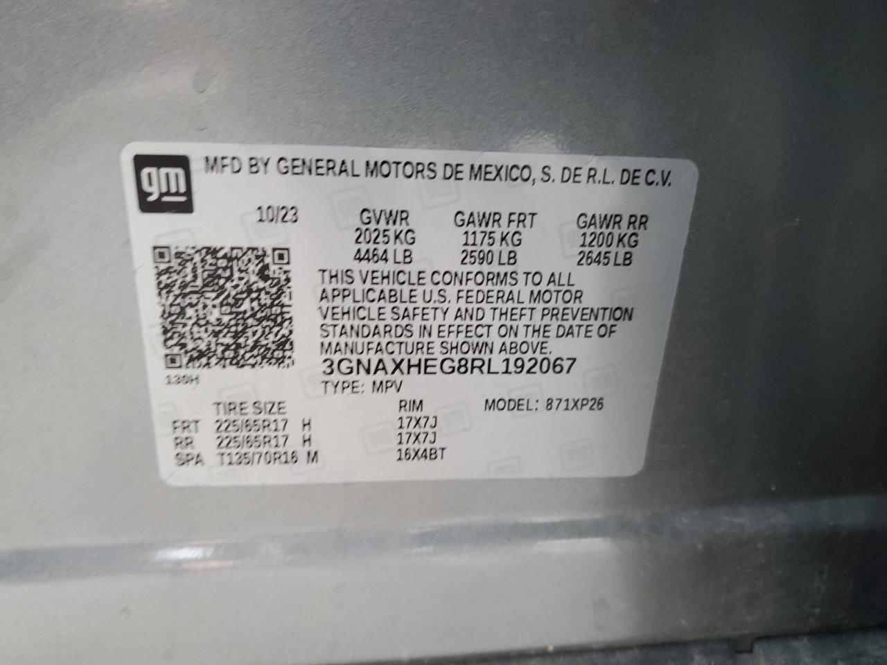 2024 CHEVROLET EQUINOX LS VIN:3GNAXHEG8RL192067