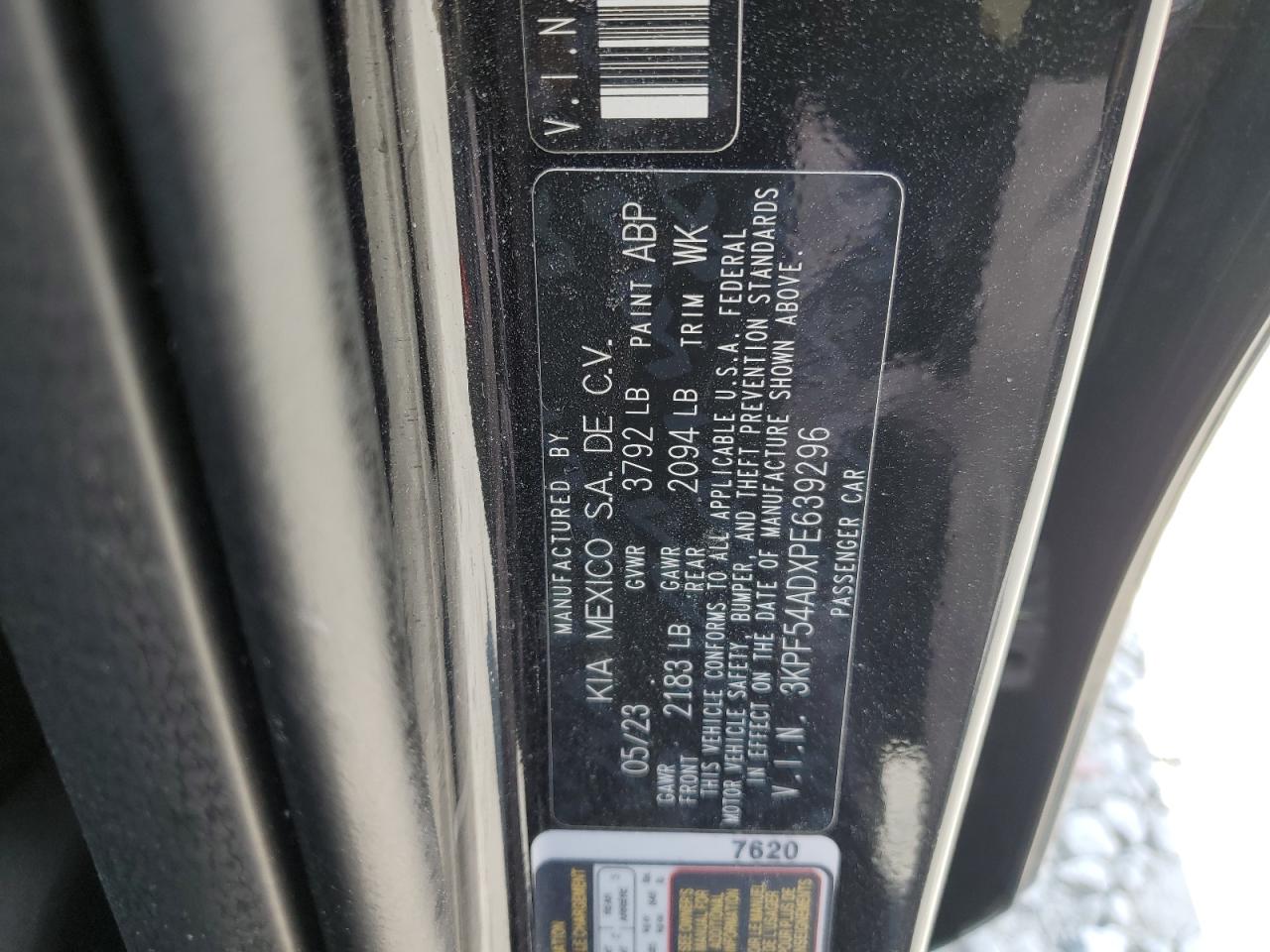 2023 KIA FORTE GT LINE VIN:3KPF54ADXPE639296