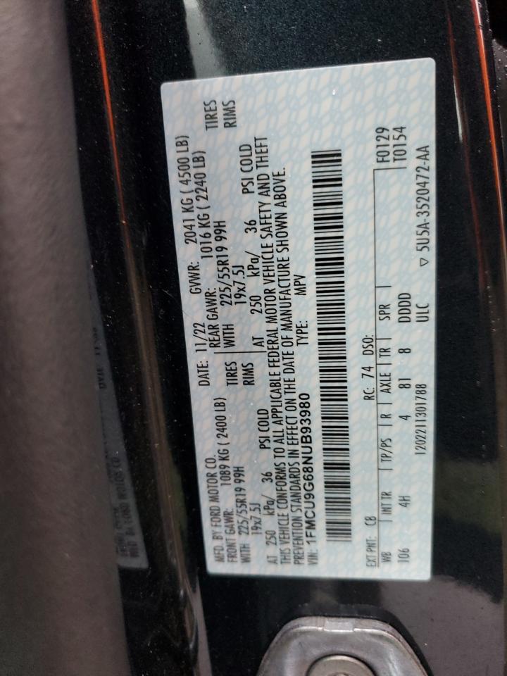 2022 FORD ESCAPE SE VIN:1FMCU9G68NUB93980
