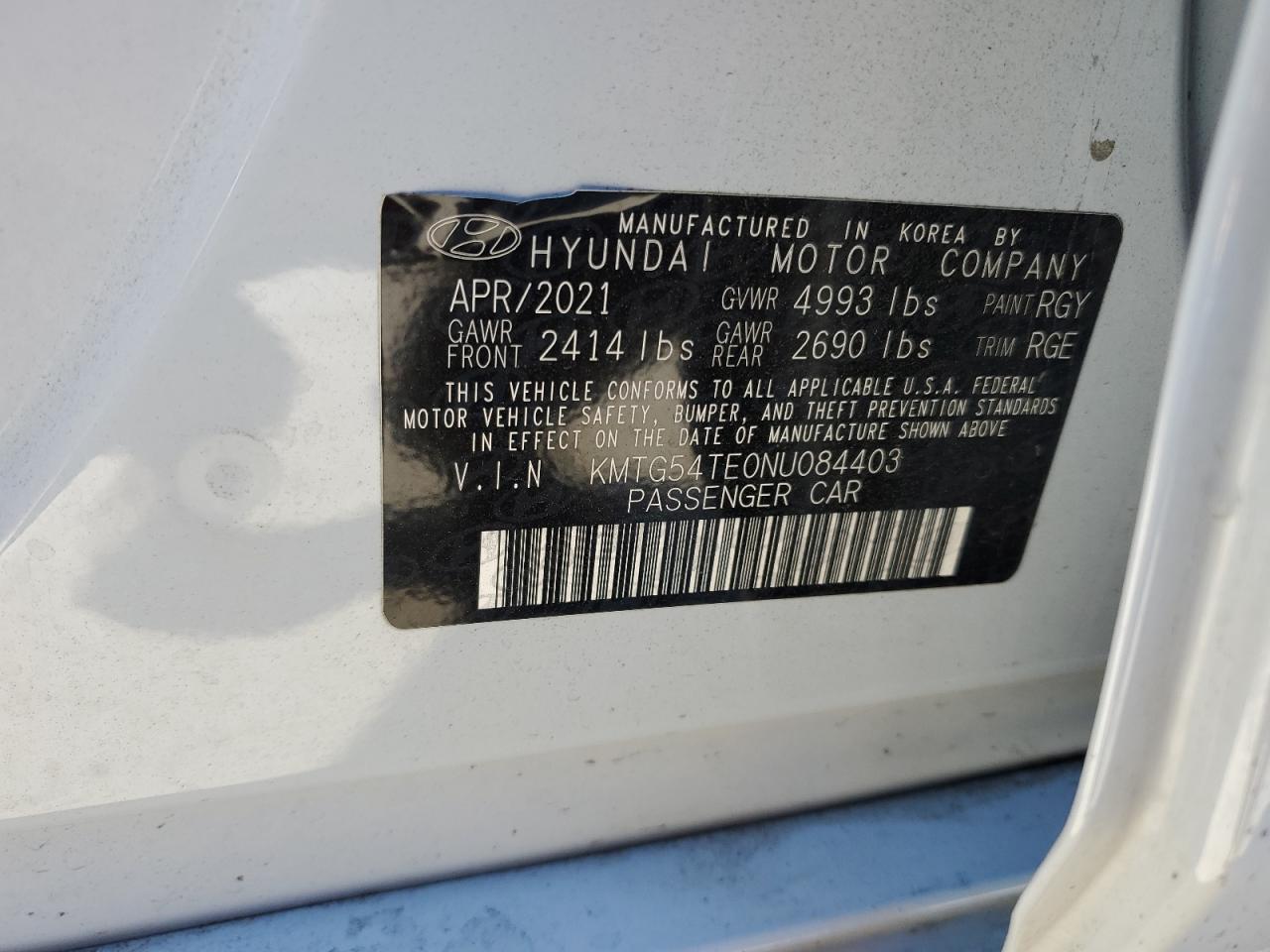 2022 GENESIS G70 BASE VIN:KMTG54TE0NU084403