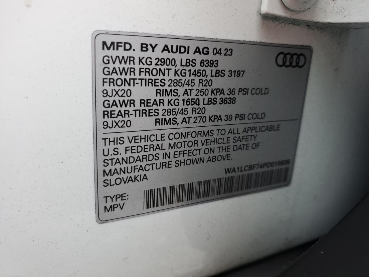 2023 AUDI Q7 PREMIUM PLUS VIN:WA1LCBF74PD019636