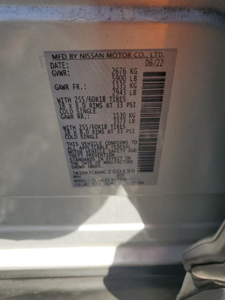 2022 NISSAN PATHFINDER SL VIN:5N1DR3CAXNC260159