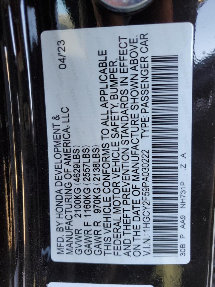 2023 HONDA ACCORD HYBRID SPORT VIN:1HGCY2F59PA030222