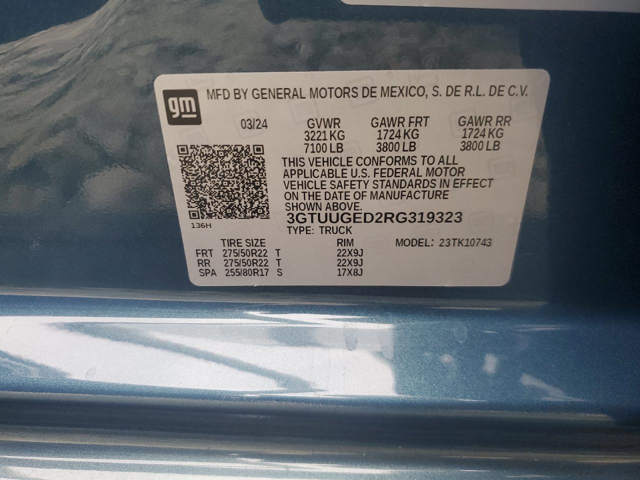 2024 GMC SIERRA K1500 DENALI VIN:3GTUUGED2RG319323