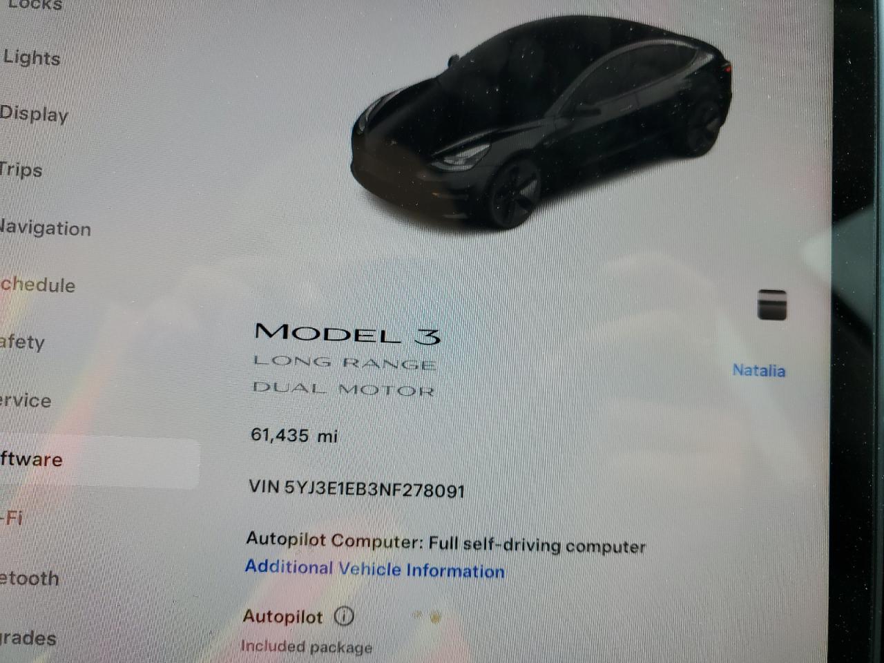 2022 TESLA MODEL 3  VIN:5YJ3E1EB3NF278091