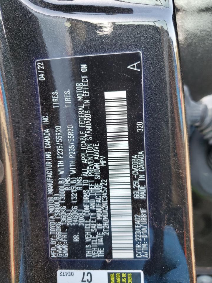 2022 LEXUS RX 350 VIN:2T2HZMDA2NC345722