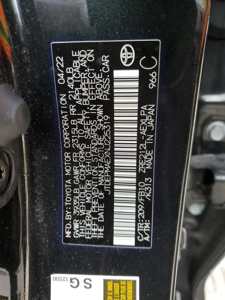 2022 TOYOTA COROLLA LE VIN:JTDEPMAEXNJ225319