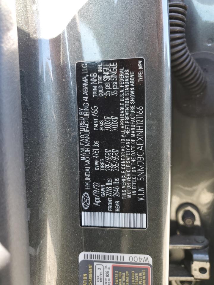 2022 HYUNDAI TUCSON SEL VIN:5NMJBCAEXNH121166