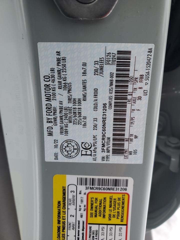 2022 FORD BRONCO SPORT OUTER BANKS VIN:3FMCR9C60NRE31206