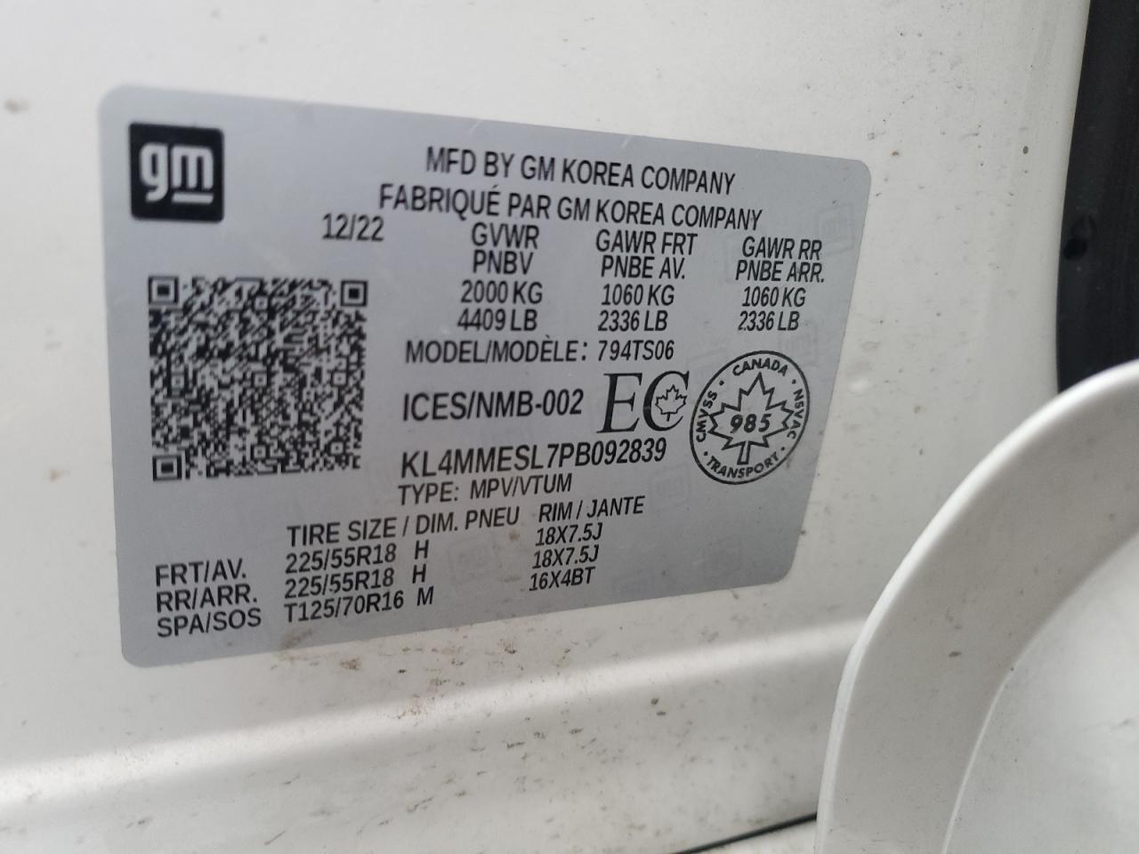 2023 BUICK ENCORE GX SELECT VIN:KL4MMESL7PB092839