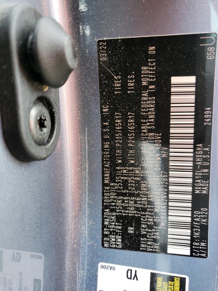 2022 TOYOTA COROLLA CROSS LE VIN:7MUBAAAG2NV012667