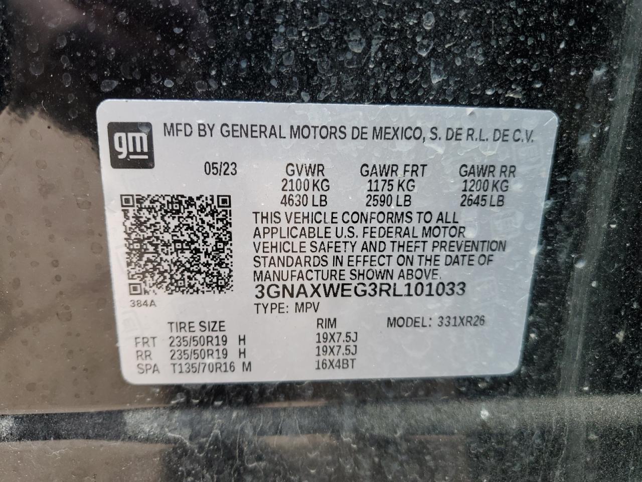 2024 CHEVROLET EQUINOX RS VIN:3GNAXWEG3RL101033