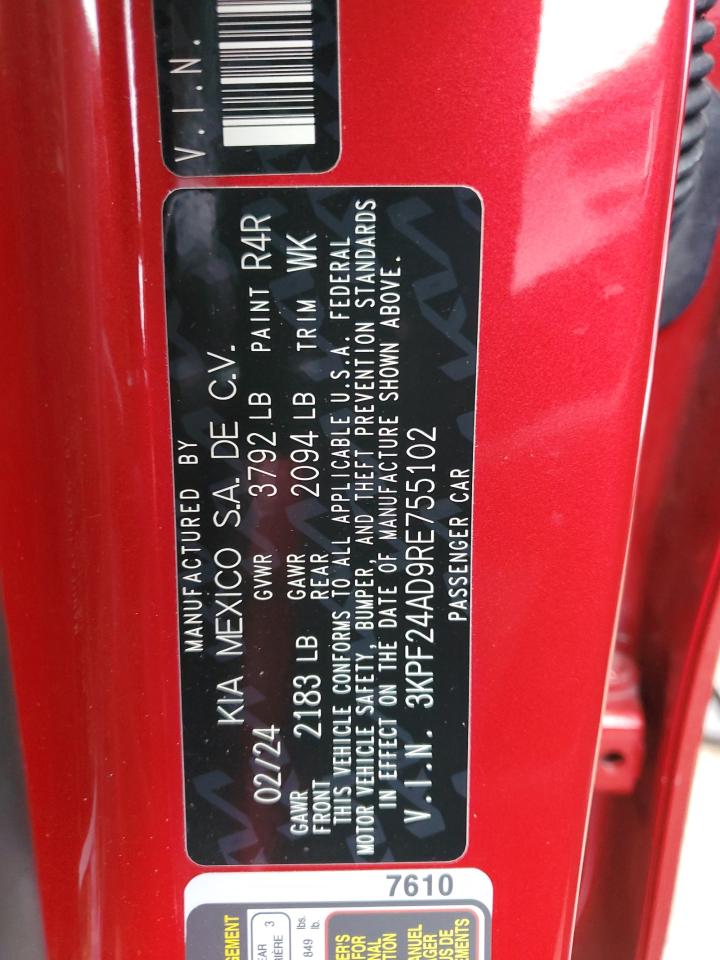 2024 KIA FORTE LX VIN:3KPF24AD9RE755102