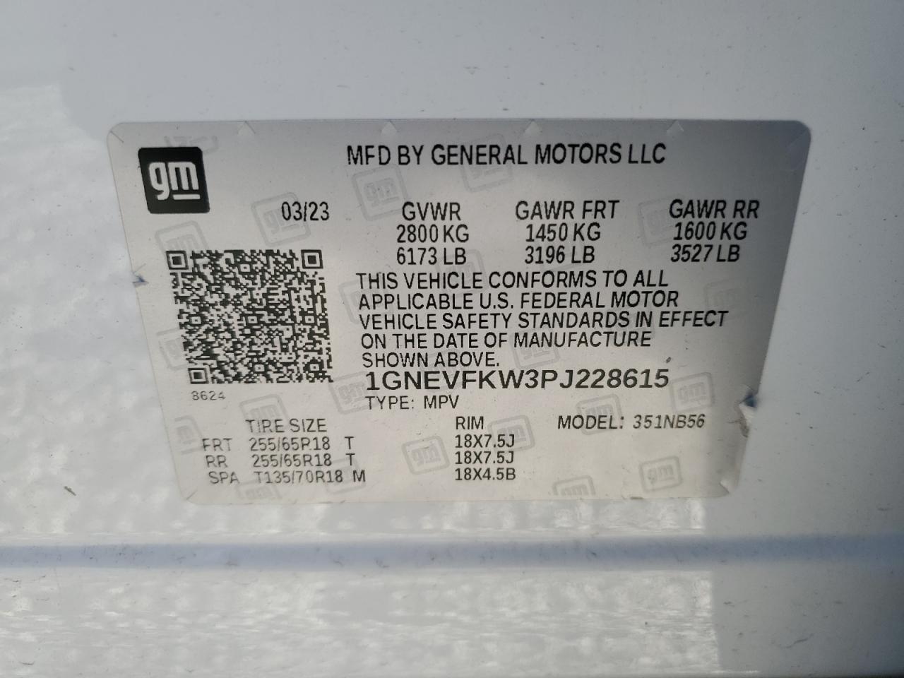 2023 CHEVROLET TRAVERSE LS VIN:1GNEVFKW3PJ228615