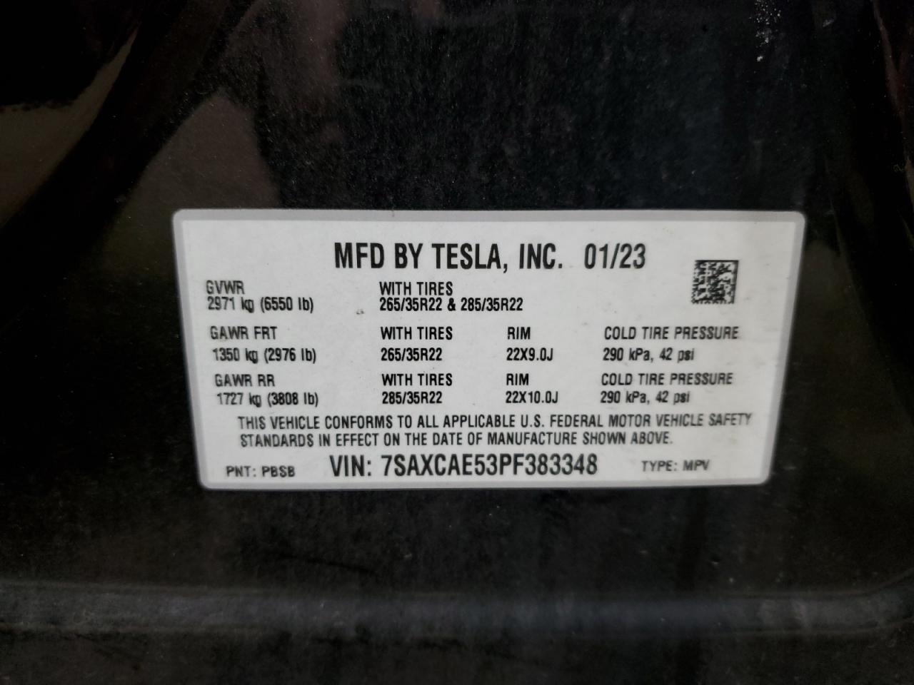 2023 TESLA MODEL X  VIN:7SAXCAE53PF383348
