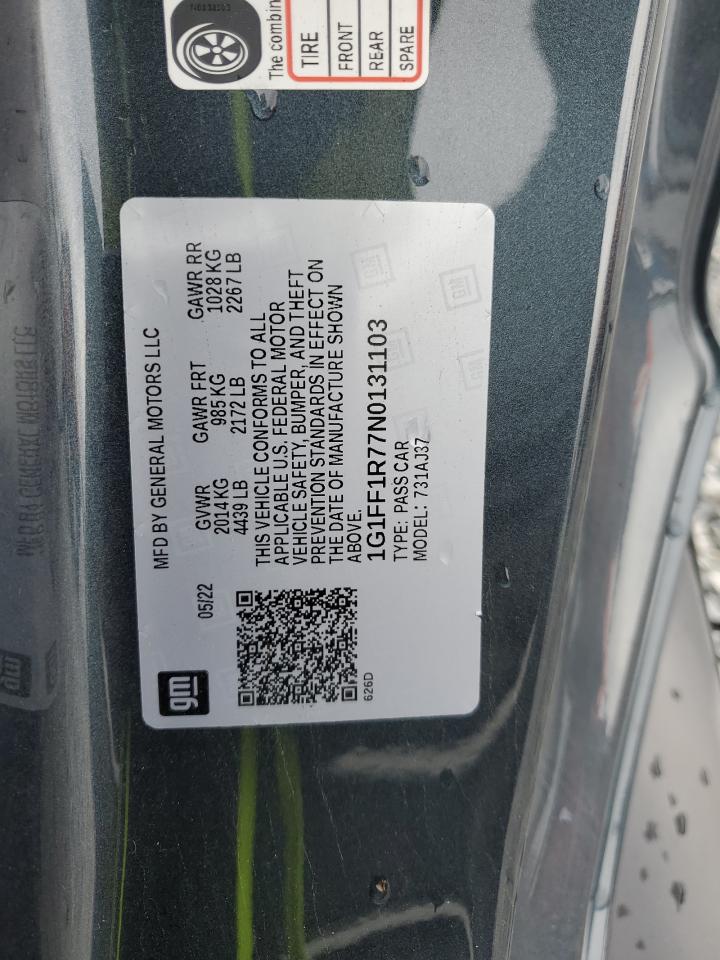 2022 CHEVROLET CAMARO LT1 VIN:1G1FF1R77N0131103