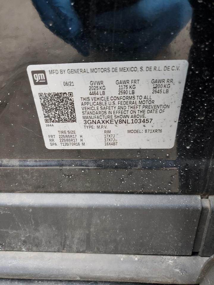 2022 CHEVROLET EQUINOX LT VIN:3GNAXKEV8NL103457