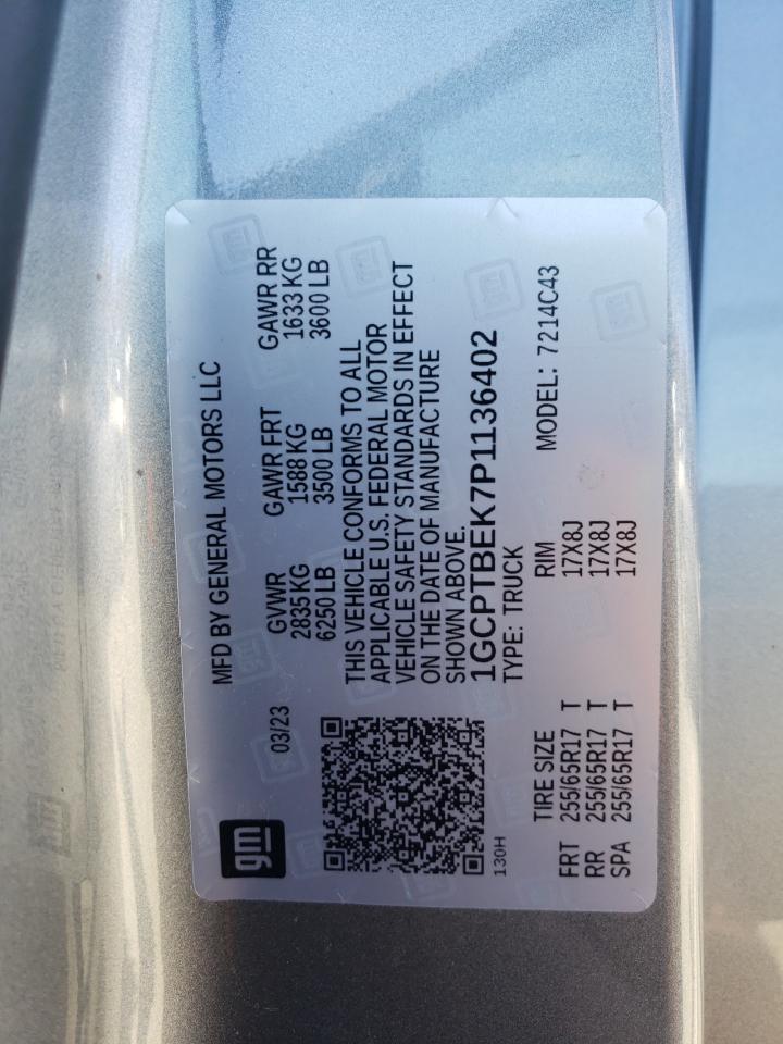 2023 CHEVROLET COLORADO  VIN:1GCPTBEK7P1136402