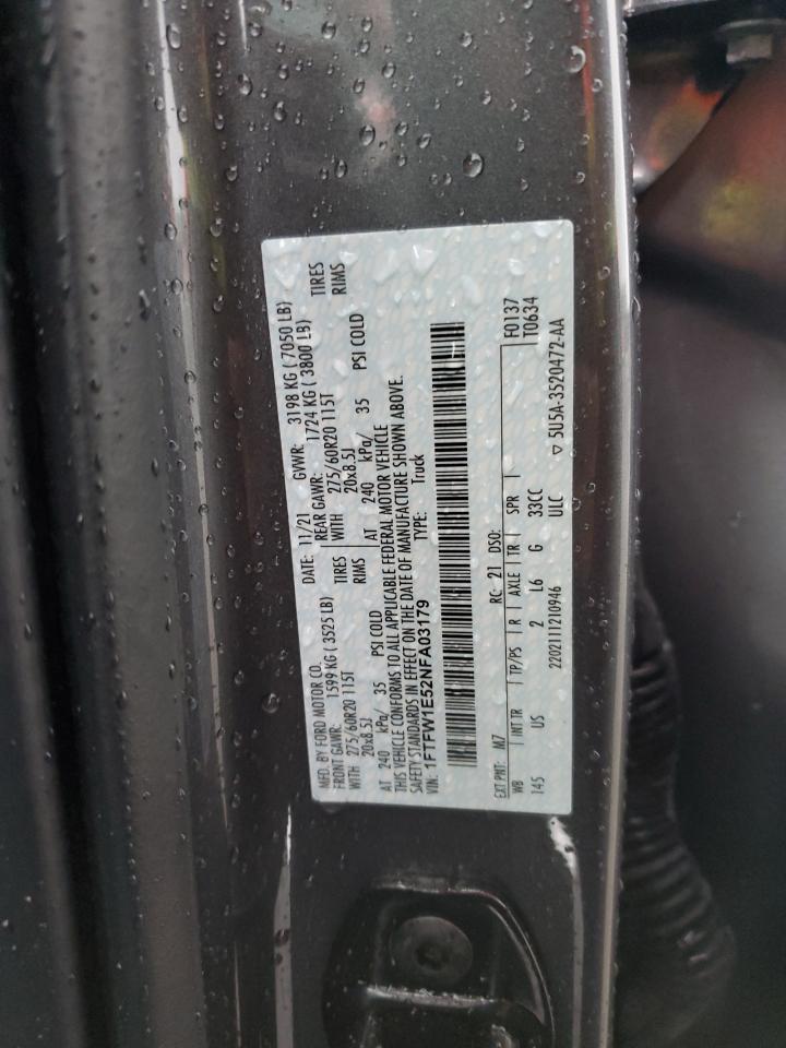 2022 FORD F150 SUPERCREW VIN:1FTFW1E52NFA03179