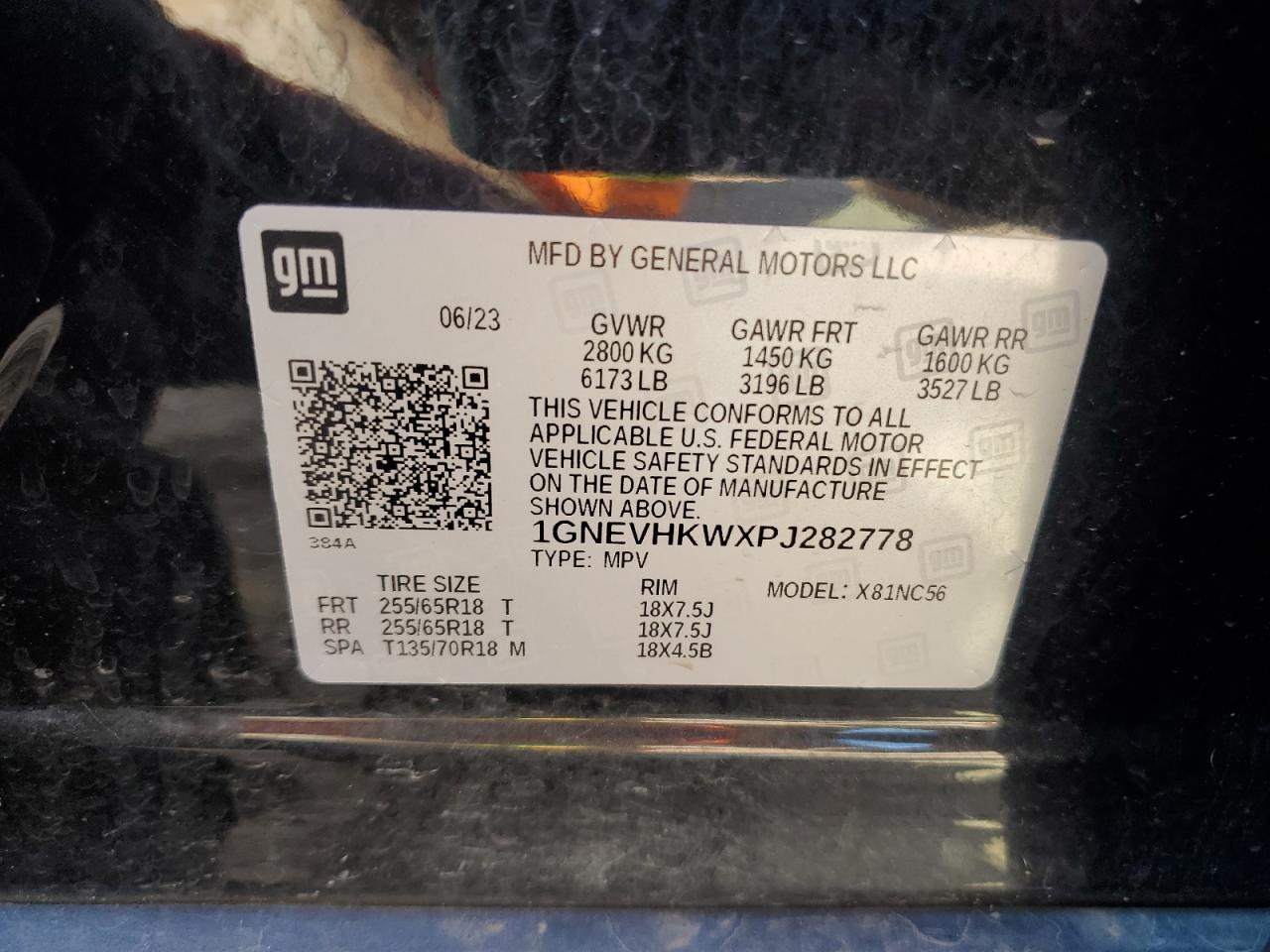 2023 CHEVROLET TRAVERSE LT VIN:1GNEVHKWXPJ282778