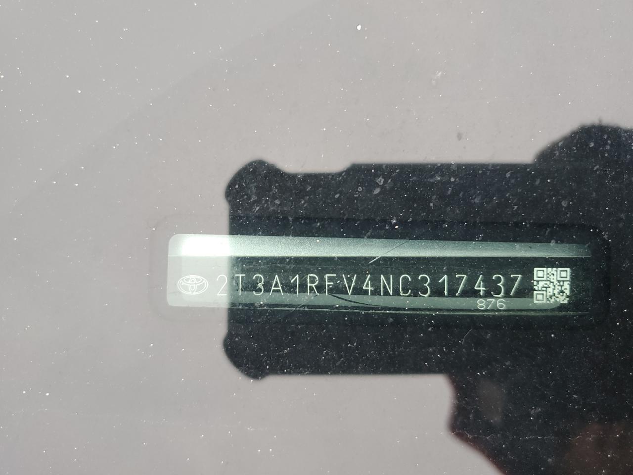 2022 TOYOTA RAV4 XLE PREMIUM VIN:2T3A1RFV4NC317437