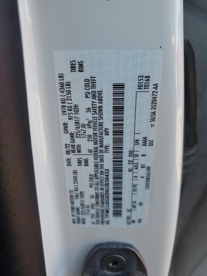 2022 FORD ESCAPE SE VIN:1FMCU0G65NUB38432