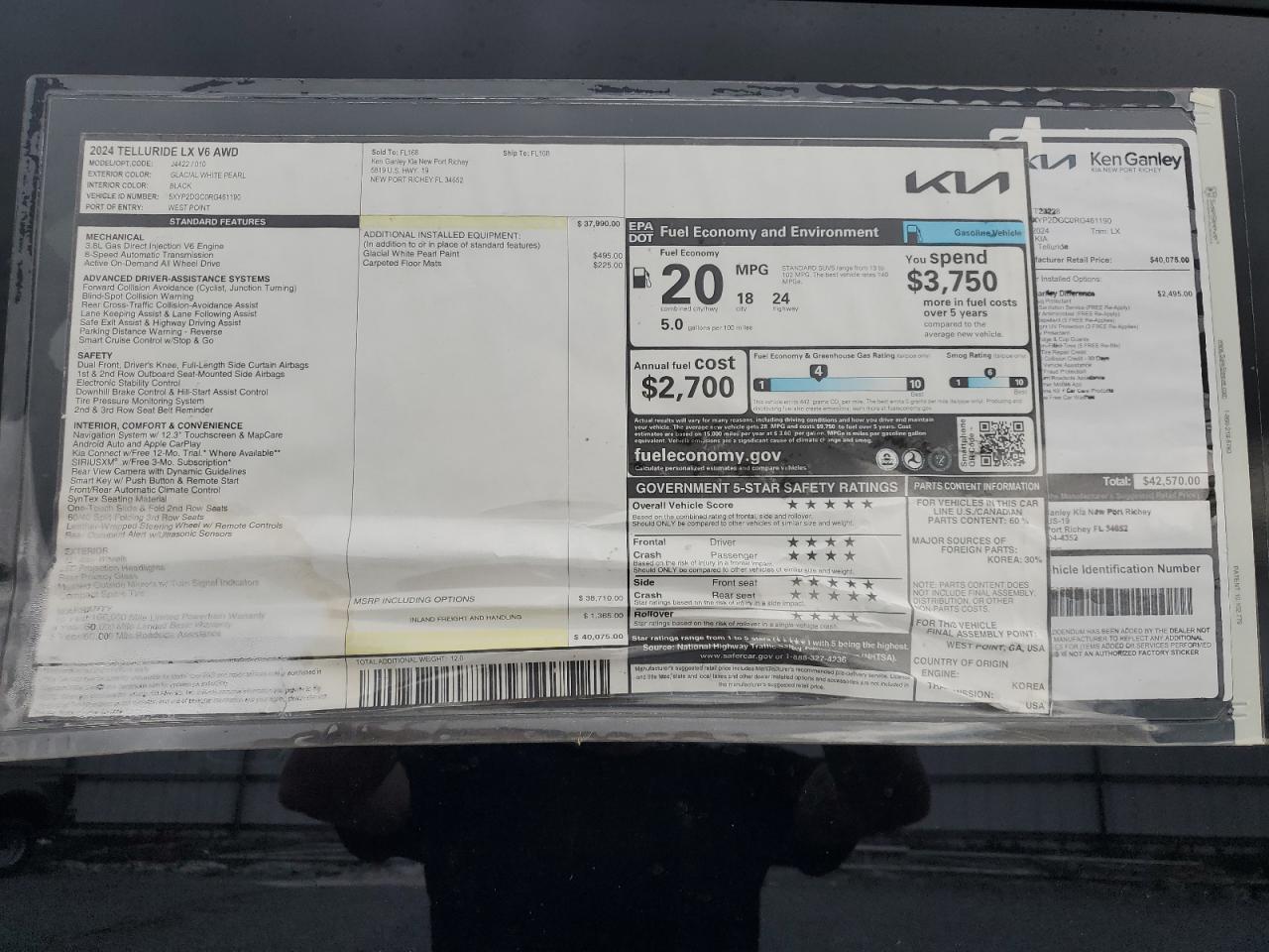 2024 KIA TELLURIDE LX VIN:5XYP2DGC0RG461190