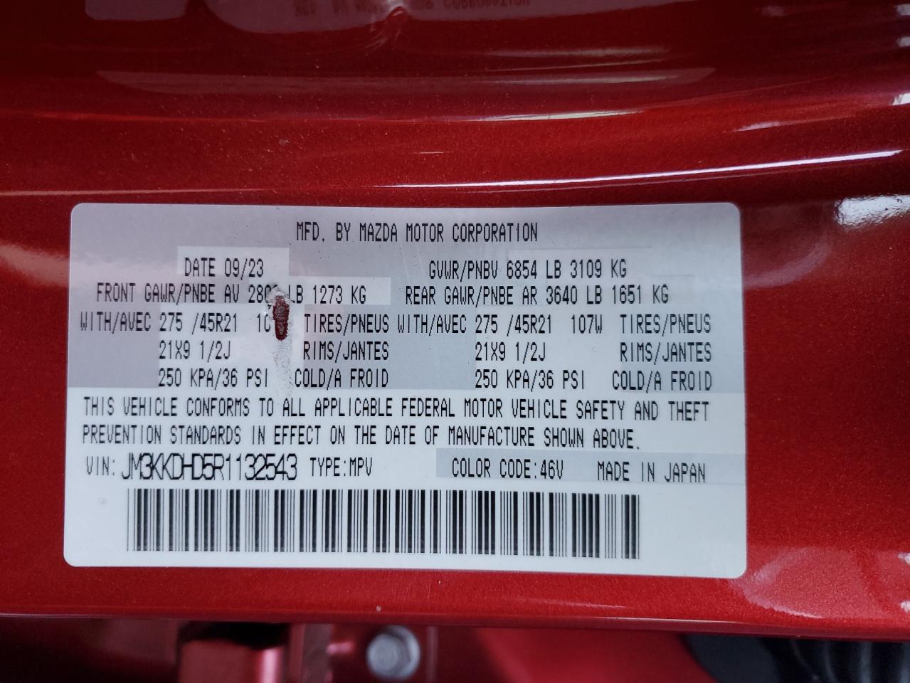 2024 MAZDA CX-90 PREMIUM VIN:JM3KKDHD5R1132543