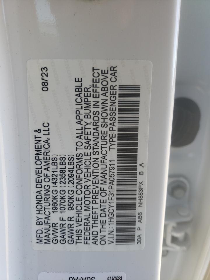 2023 HONDA ACCORD EX VIN:1HGCY1F31PA057911