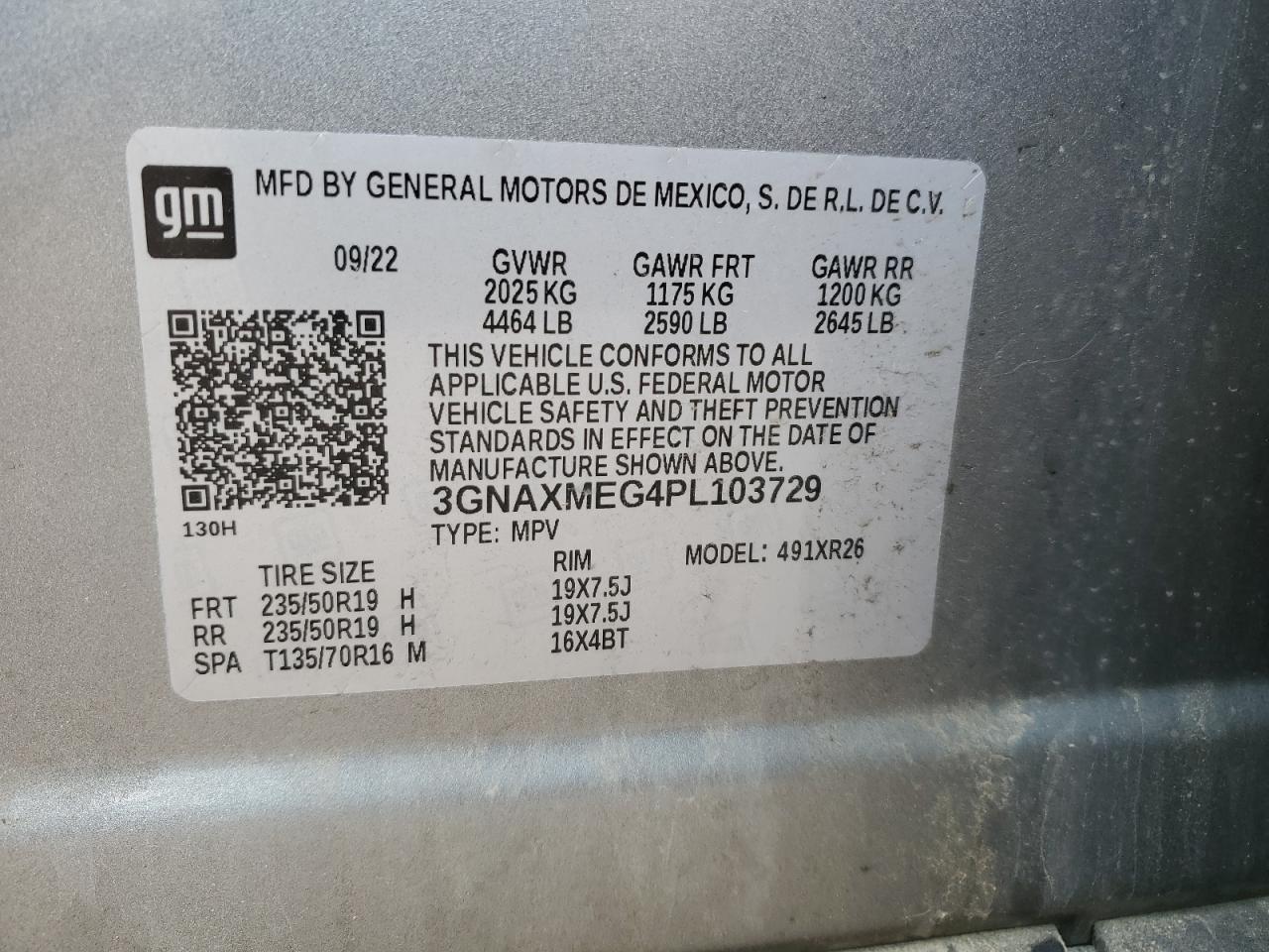 2023 CHEVROLET EQUINOX RS VIN:3GNAXMEG4PL103729