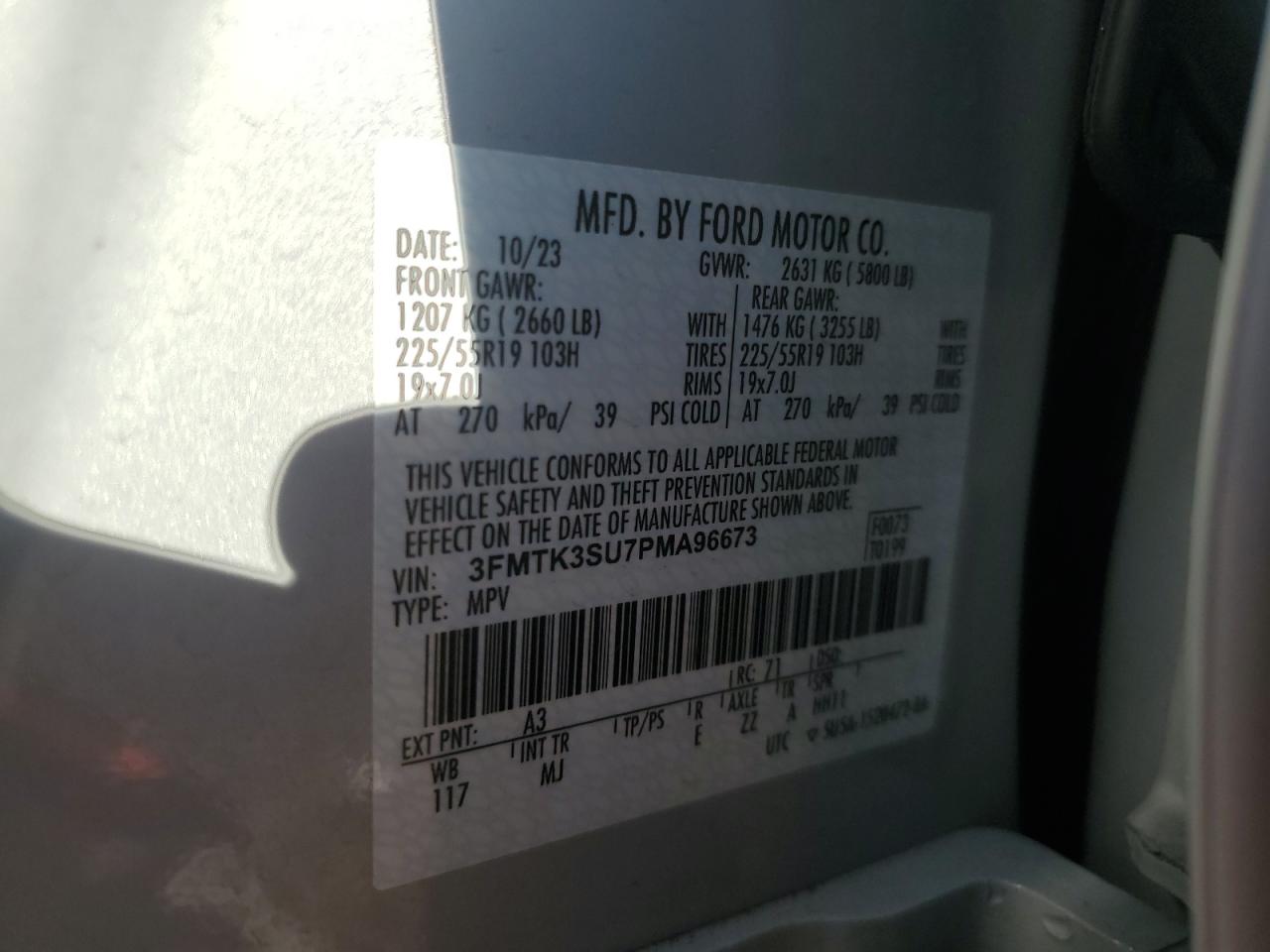 2023 FORD MUSTANG MACH-E PREMIUM VIN:3FMTK3SU7PMA96673